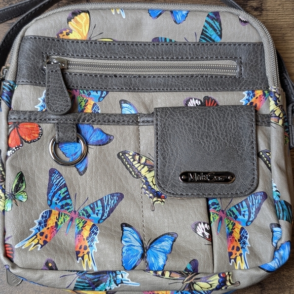 MultiSac Grey Butterfly Burst Zip Around Crossbody Bag, NWT - Picture 2 of 12